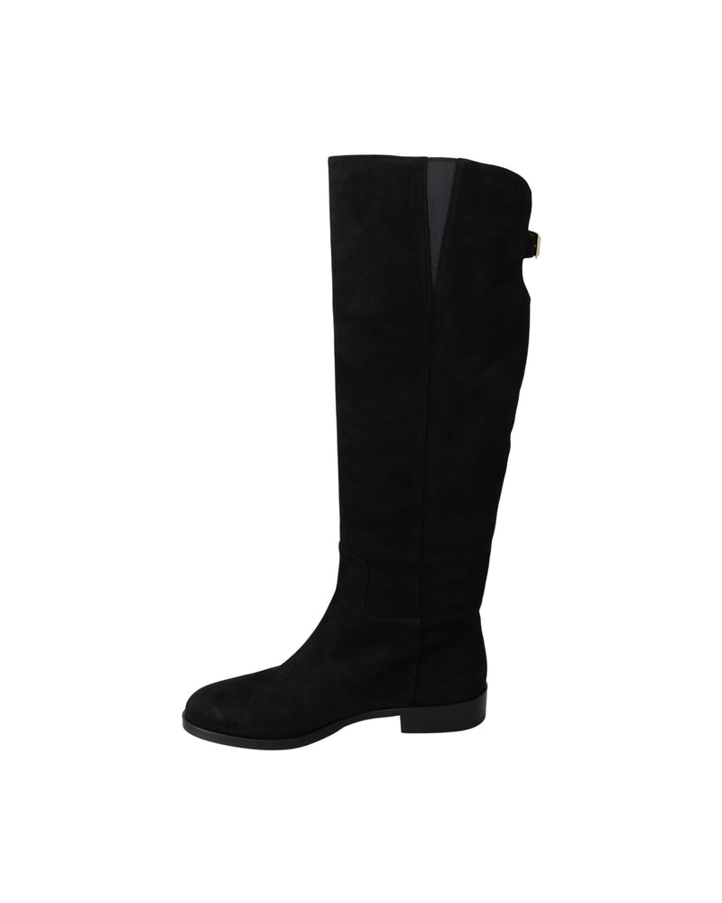 Dolce & Gabbana Black Suede Knee High Flat Boots Glam Steals