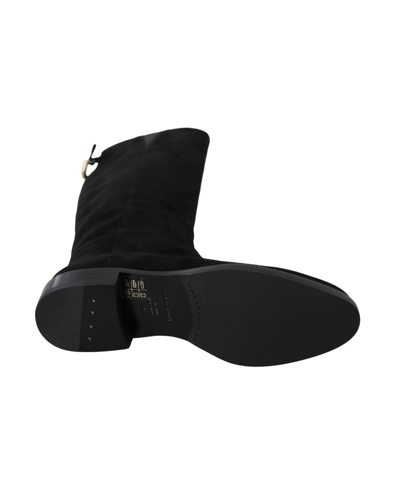 Dolce & Gabbana Black Suede Knee High Flat Boots Glam Steals