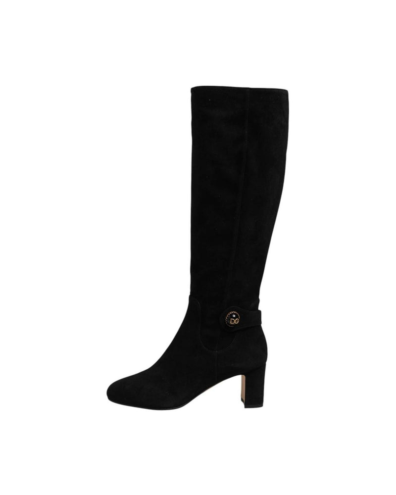 Dolce & Gabbana Black Suede Leather Knee High Boots Shoes Boots
