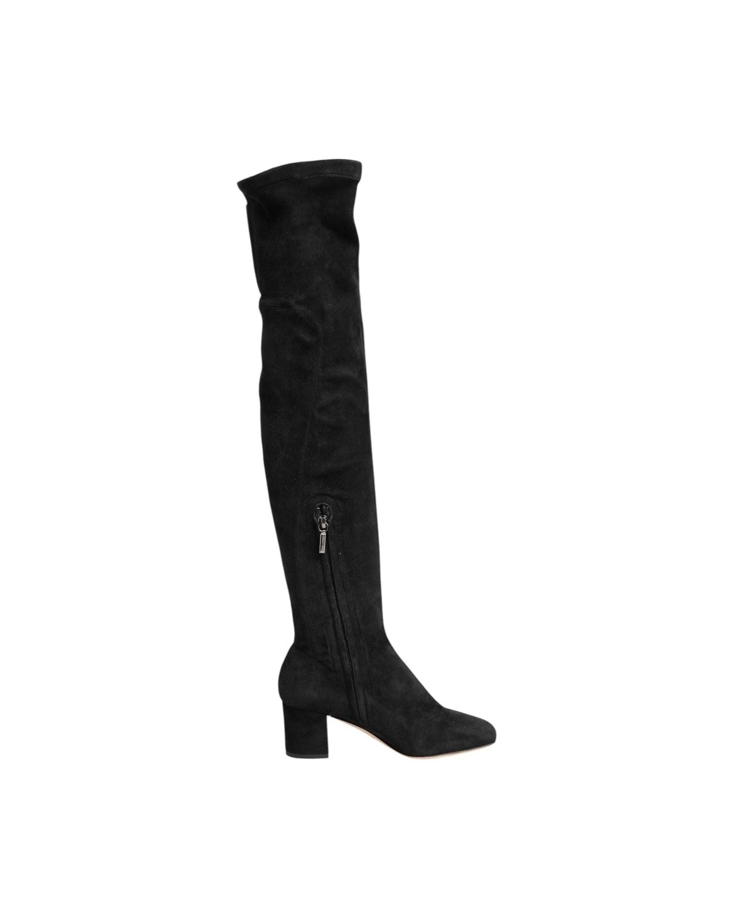 Dolce & Gabbana Black Suede Leather Knee High Boots Shoes Boots