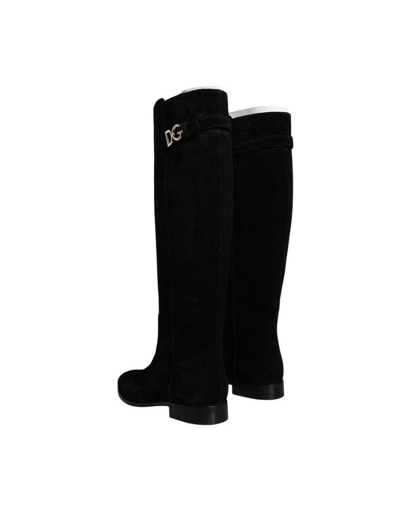 Dolce & Gabbana Black Suede Leather Knee High Boots Shoes Boots
