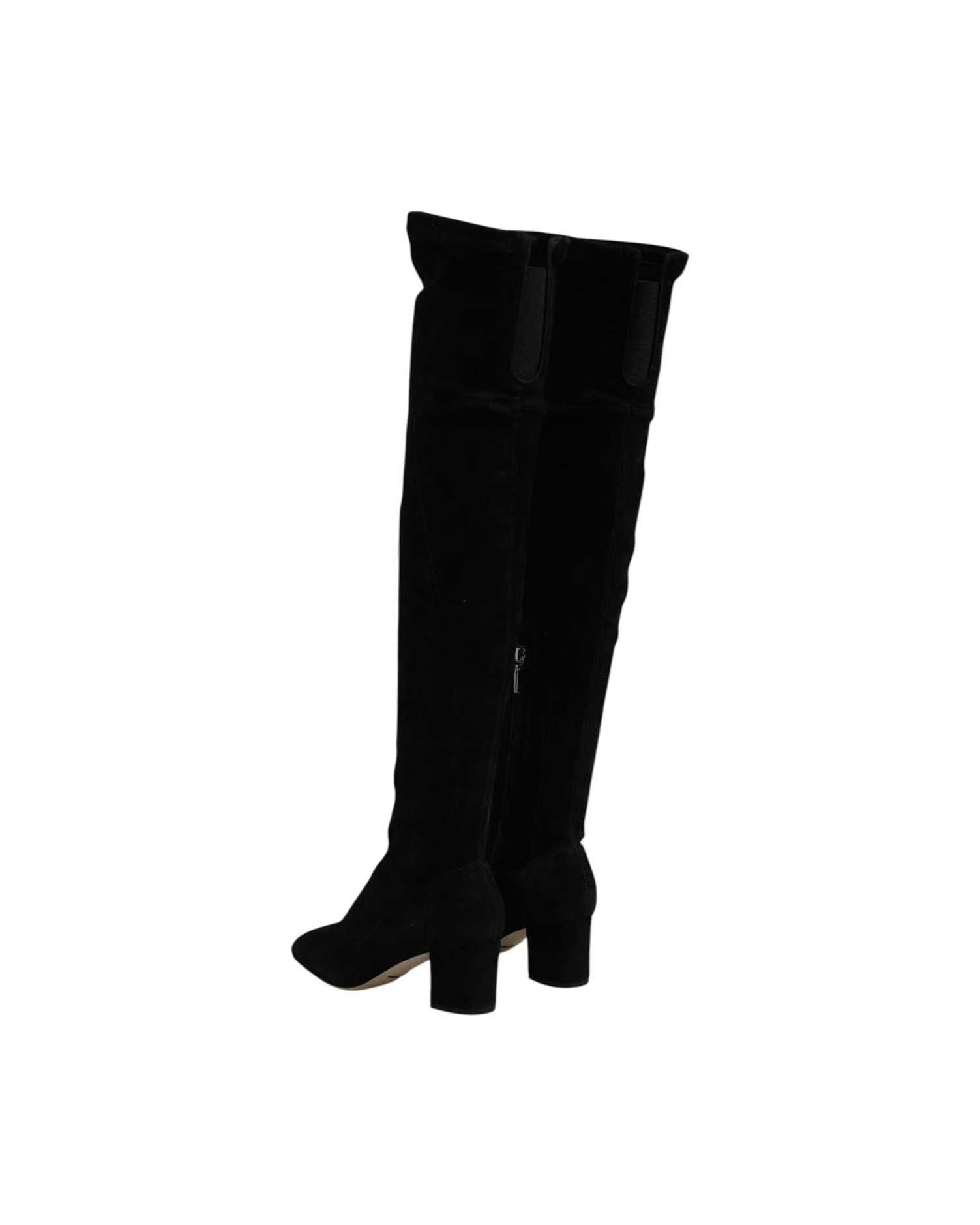 Dolce & Gabbana Black Suede Leather Knee High Boots Shoes Boots