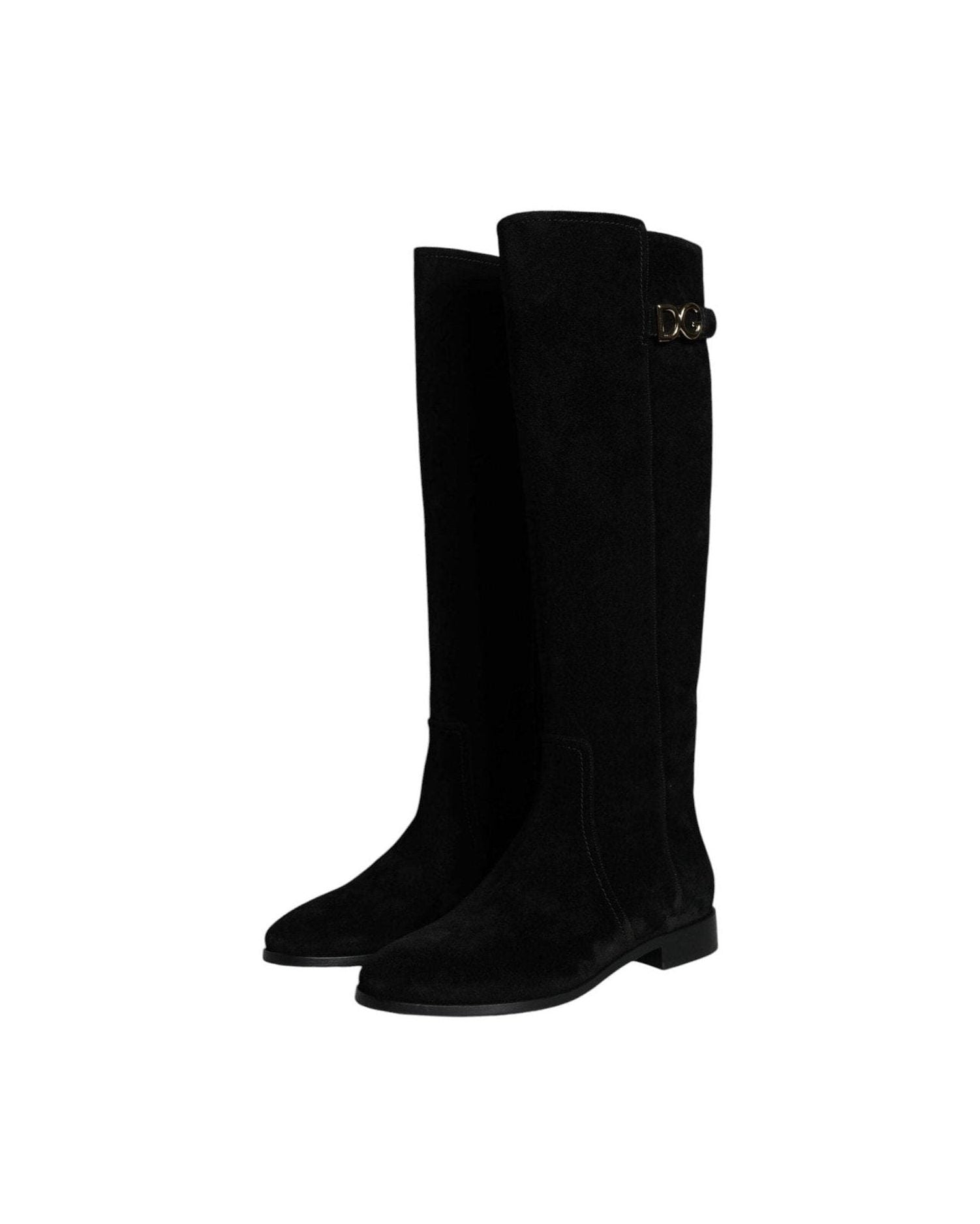 Dolce & Gabbana Black Suede Leather Knee High Boots Shoes Boots