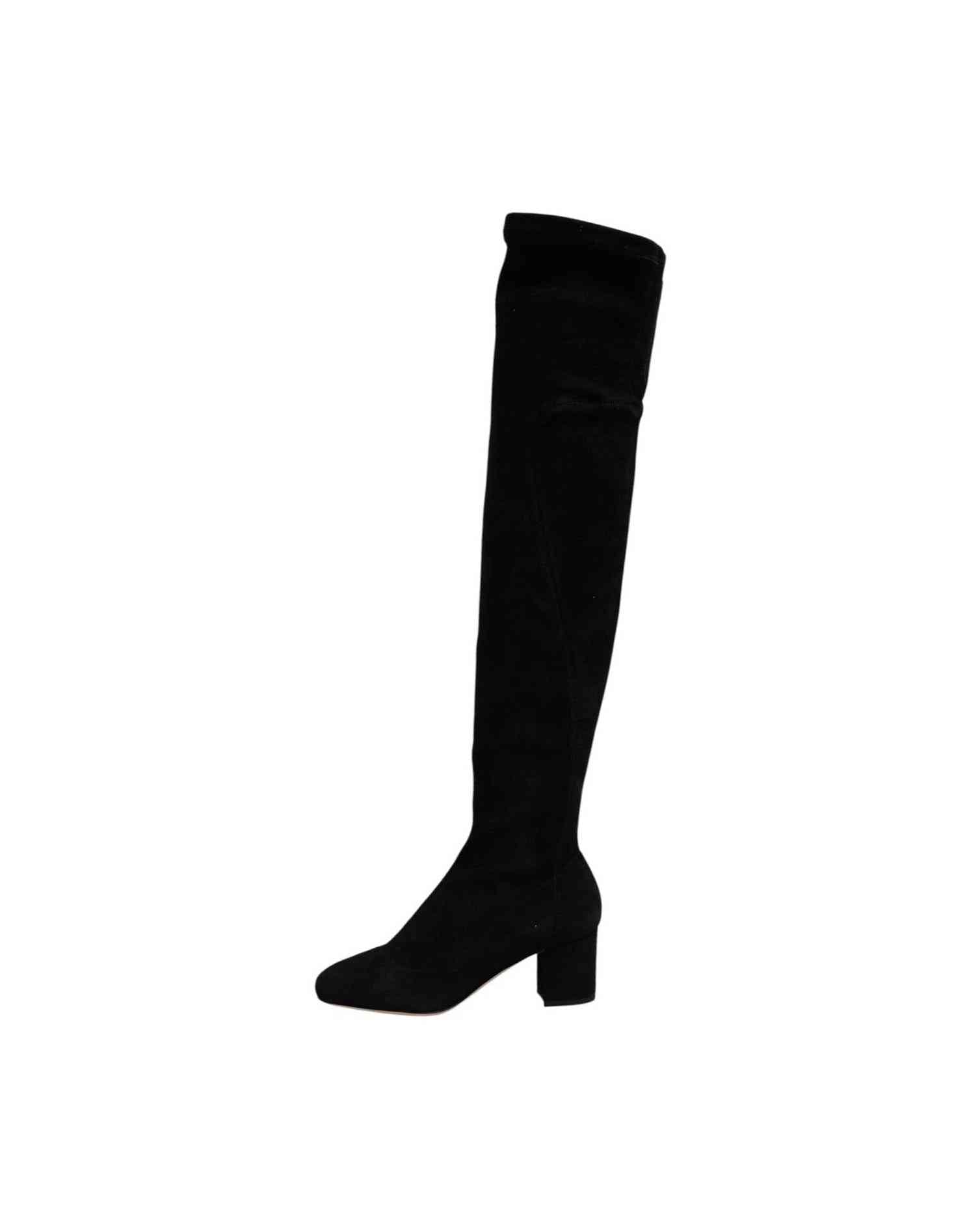 Dolce & Gabbana Black Suede Leather Knee High Boots Shoes Boots