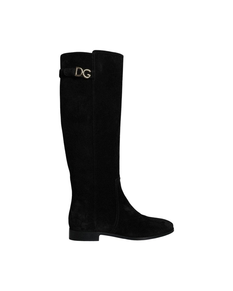 Dolce & Gabbana Black Suede Leather Knee High Boots Shoes Boots