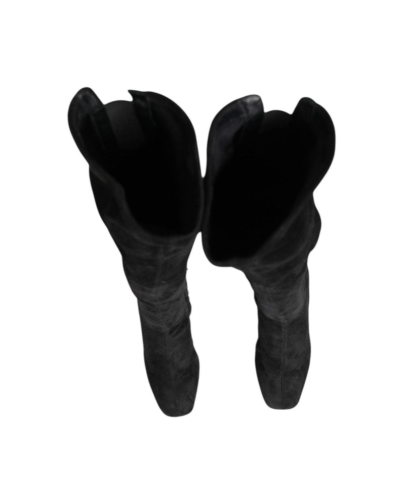 Dolce & Gabbana Black Suede Leather Knee High Boots Shoes Boots