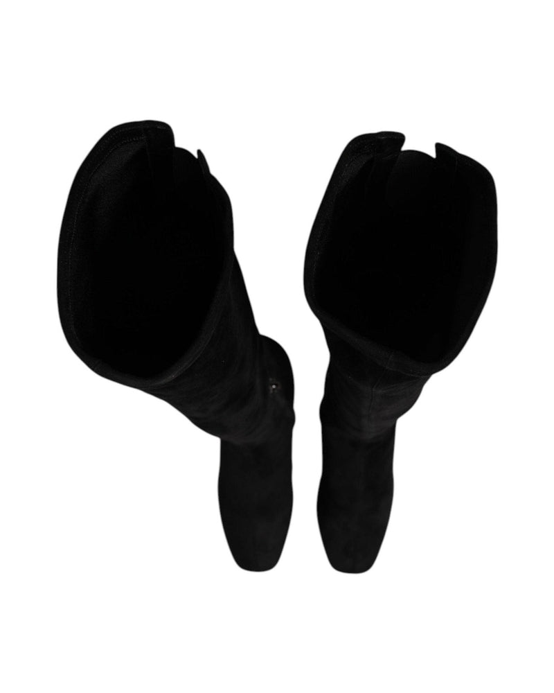 Dolce & Gabbana Black Suede Leather Knee High Boots Shoes Boots