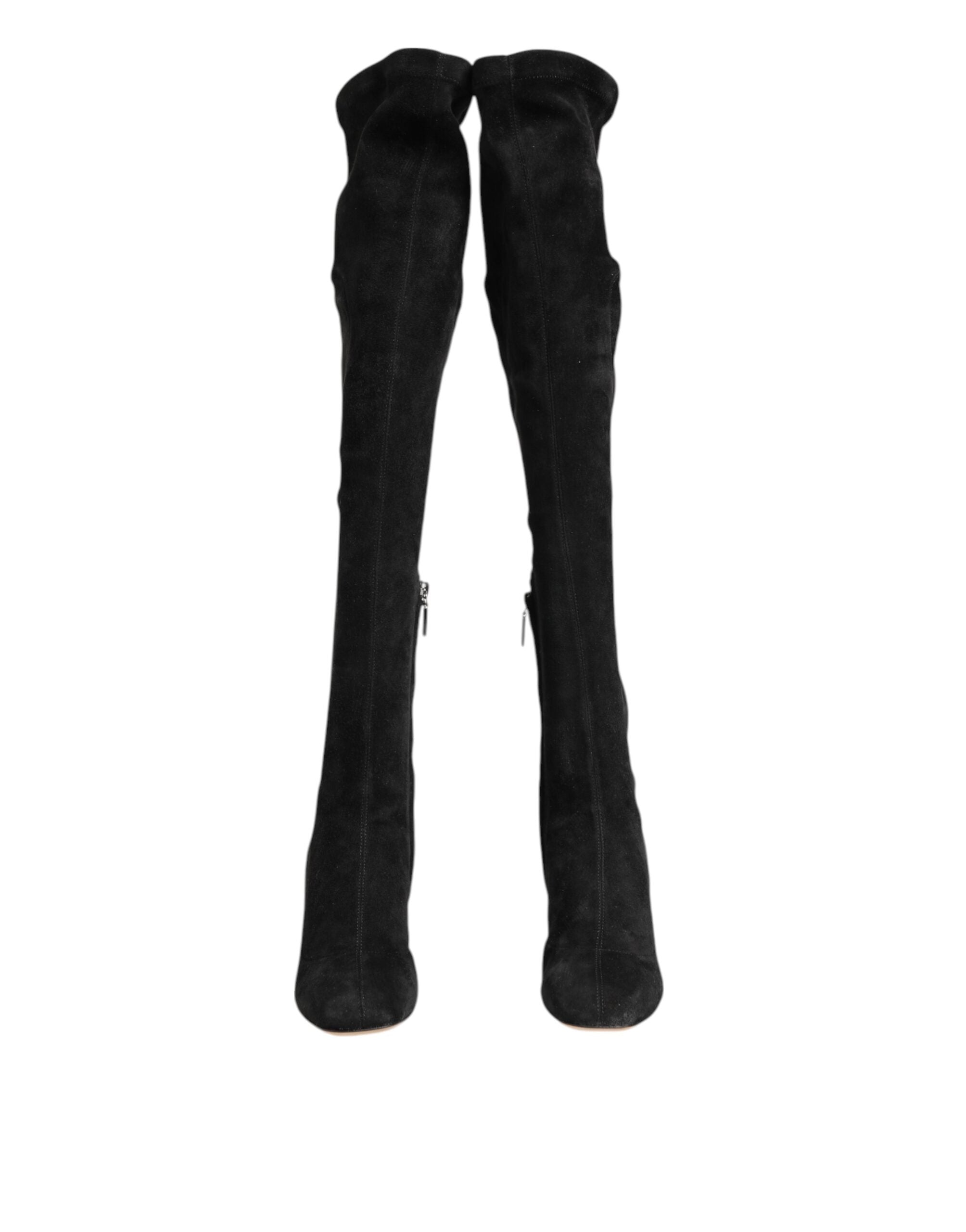 Dolce & Gabbana Black Suede Leather Knee High Boots Shoes Glam Steals