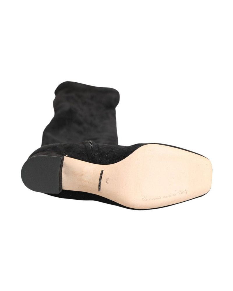 Dolce & Gabbana Black Suede Leather Knee High Boots Shoes Glam Steals