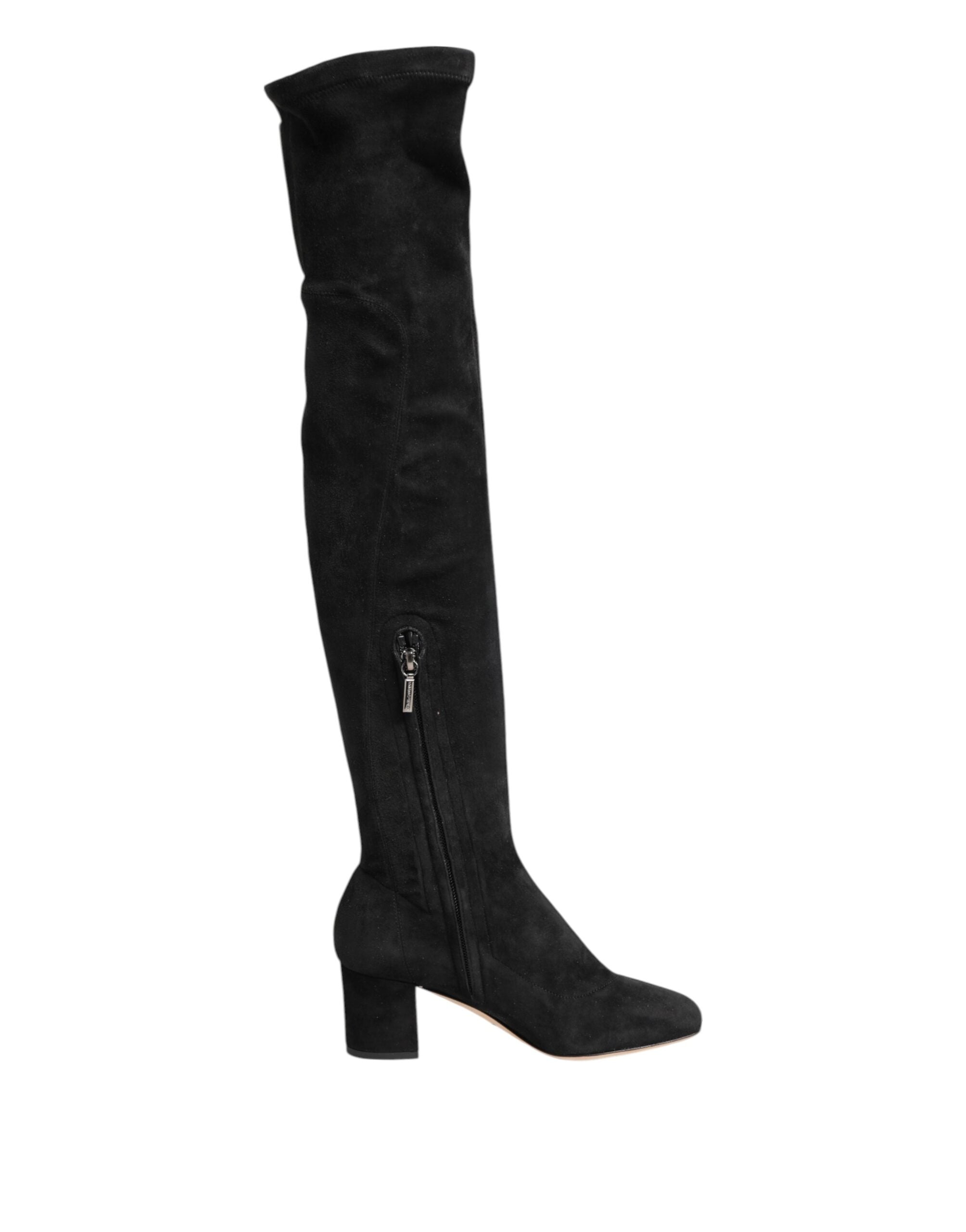 Dolce & Gabbana Black Suede Leather Knee High Boots Shoes Glam Steals