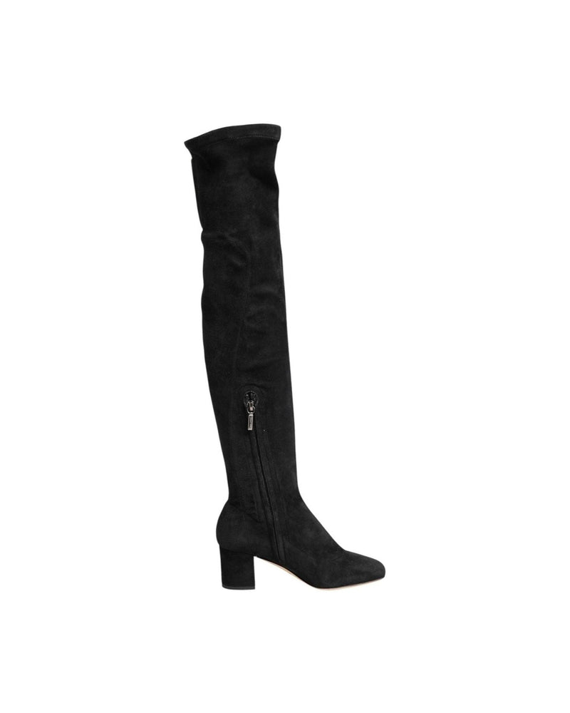 Dolce & Gabbana Black Suede Leather Knee High Boots Shoes Glam Steals