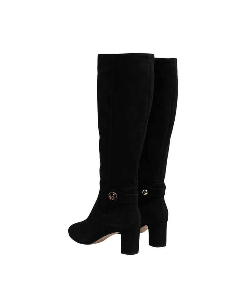 Dolce & Gabbana Black Suede Leather Knee High Boots Shoes Glam Steals