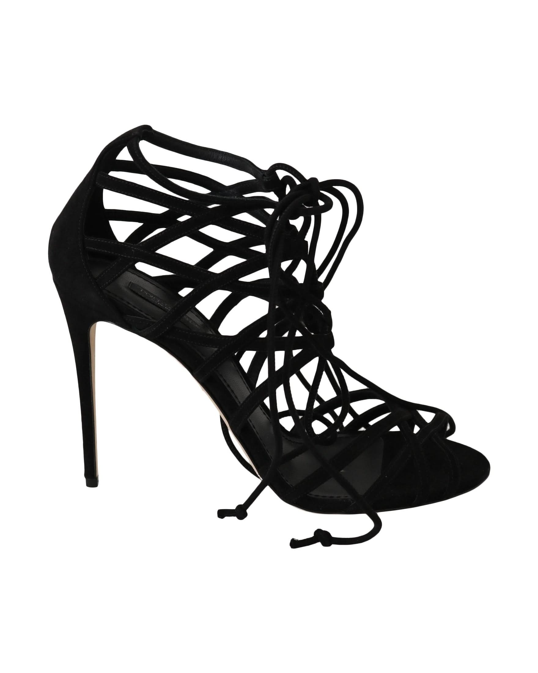 Dolce & Gabbana Black Suede Strap Stilettos Sandals Heels