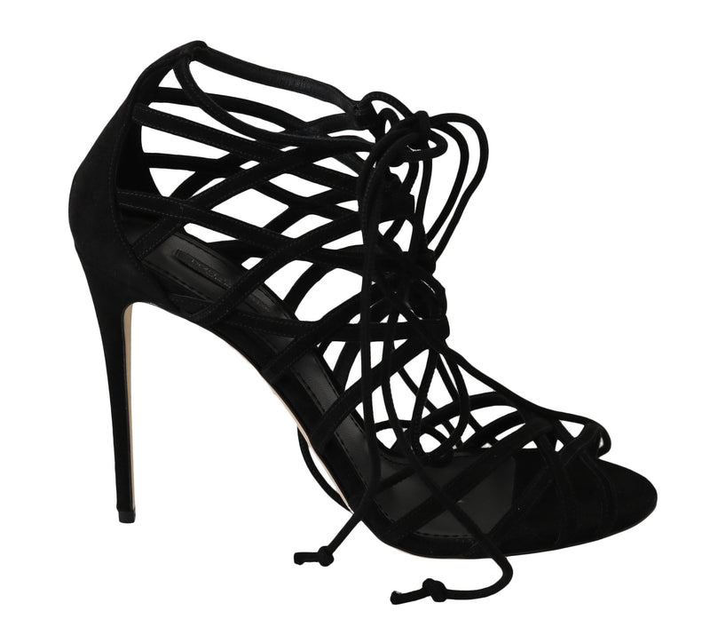 Dolce & Gabbana Black Suede Strap Stilettos Sandals Glam Steals