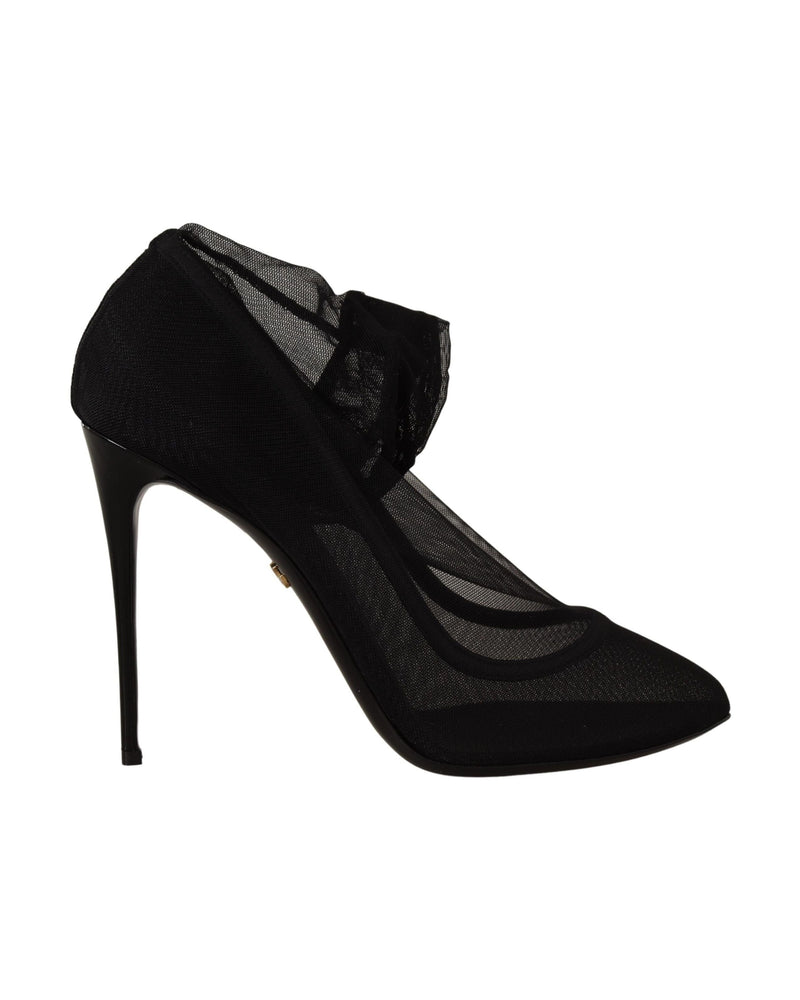 Dolce & Gabbana Black Tulle Stretch Boots Pumps Shoes Glam Steals