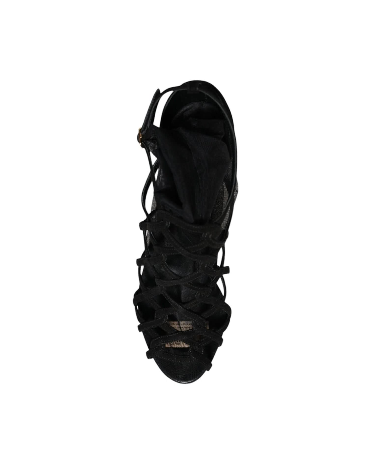 Dolce & Gabbana Black Tulle Stretch Heels Sandals Shoes Heels