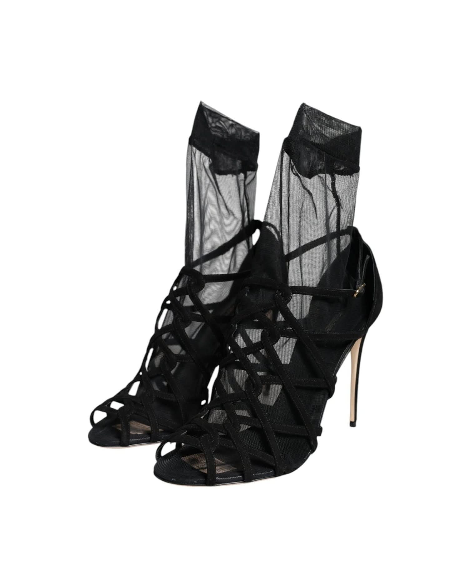 Dolce & Gabbana Black Tulle Stretch Heels Sandals Shoes Heels