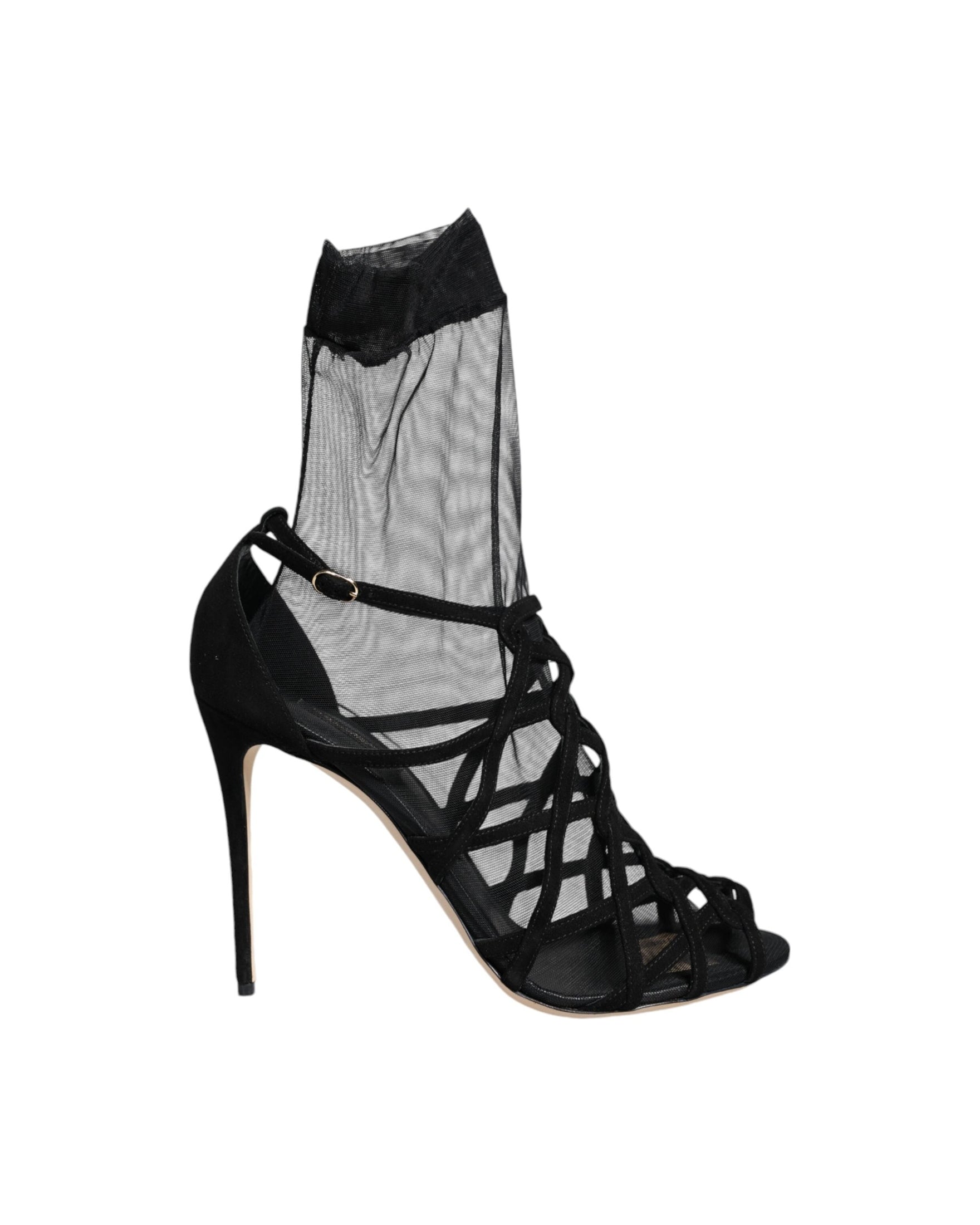 Dolce & Gabbana Black Tulle Stretch Heels Sandals Shoes Glam Steals