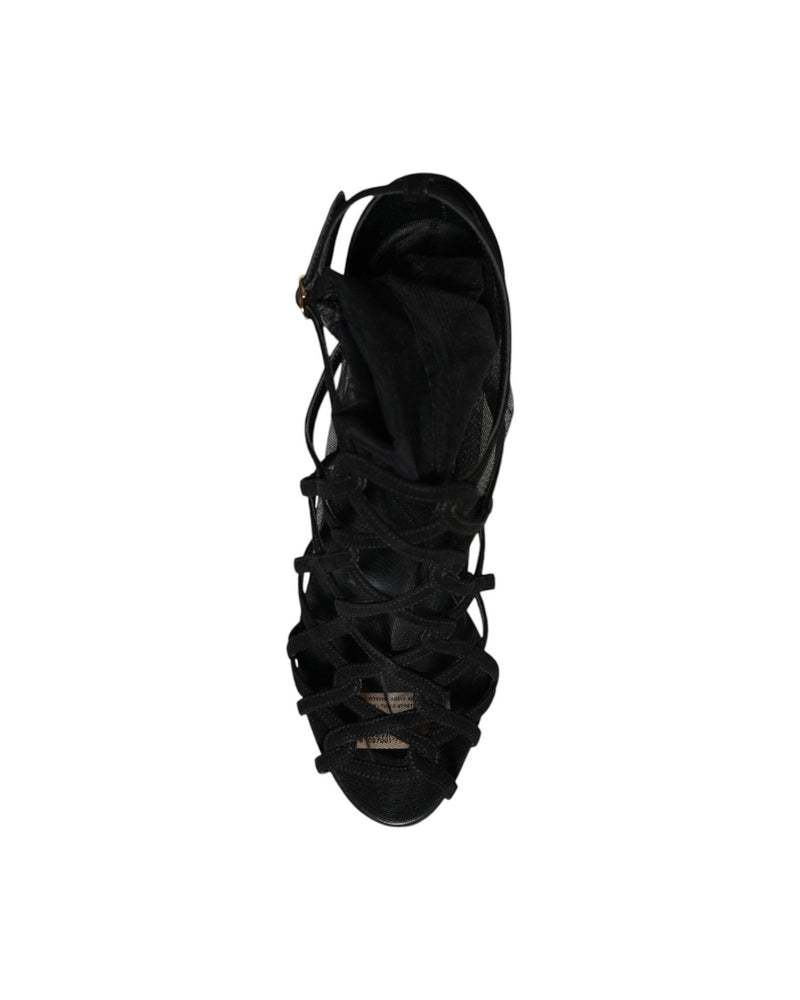 Dolce & Gabbana Black Tulle Stretch Heels Sandals Shoes Glam Steals