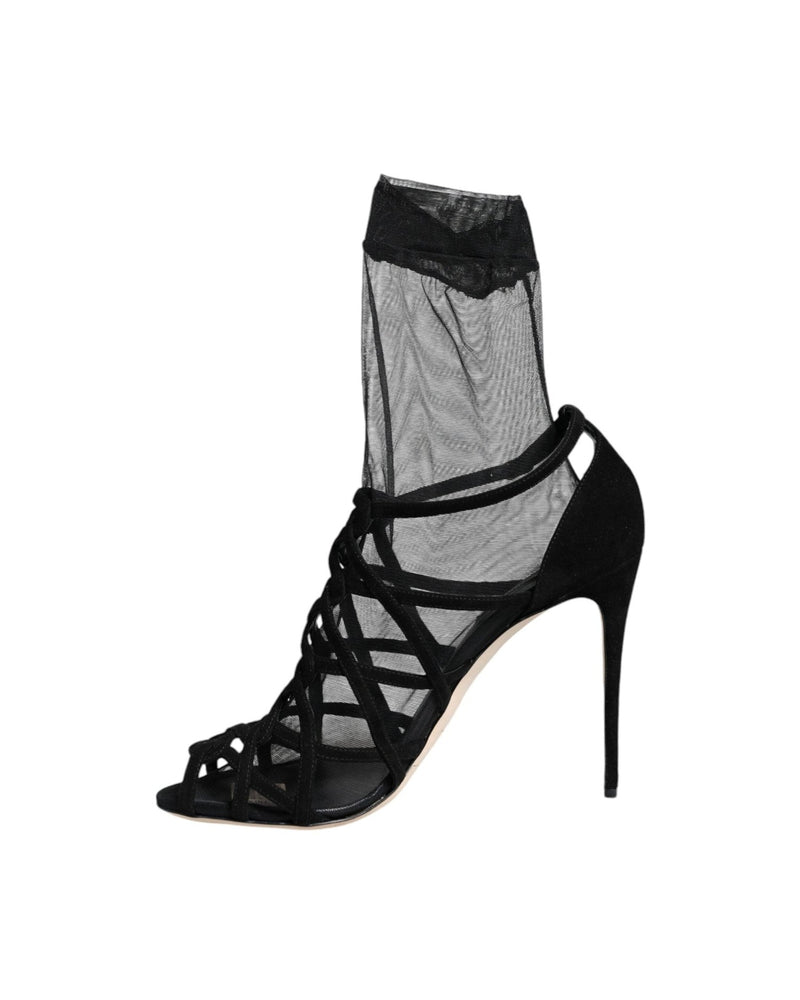 Dolce & Gabbana Black Tulle Stretch Heels Sandals Shoes Glam Steals