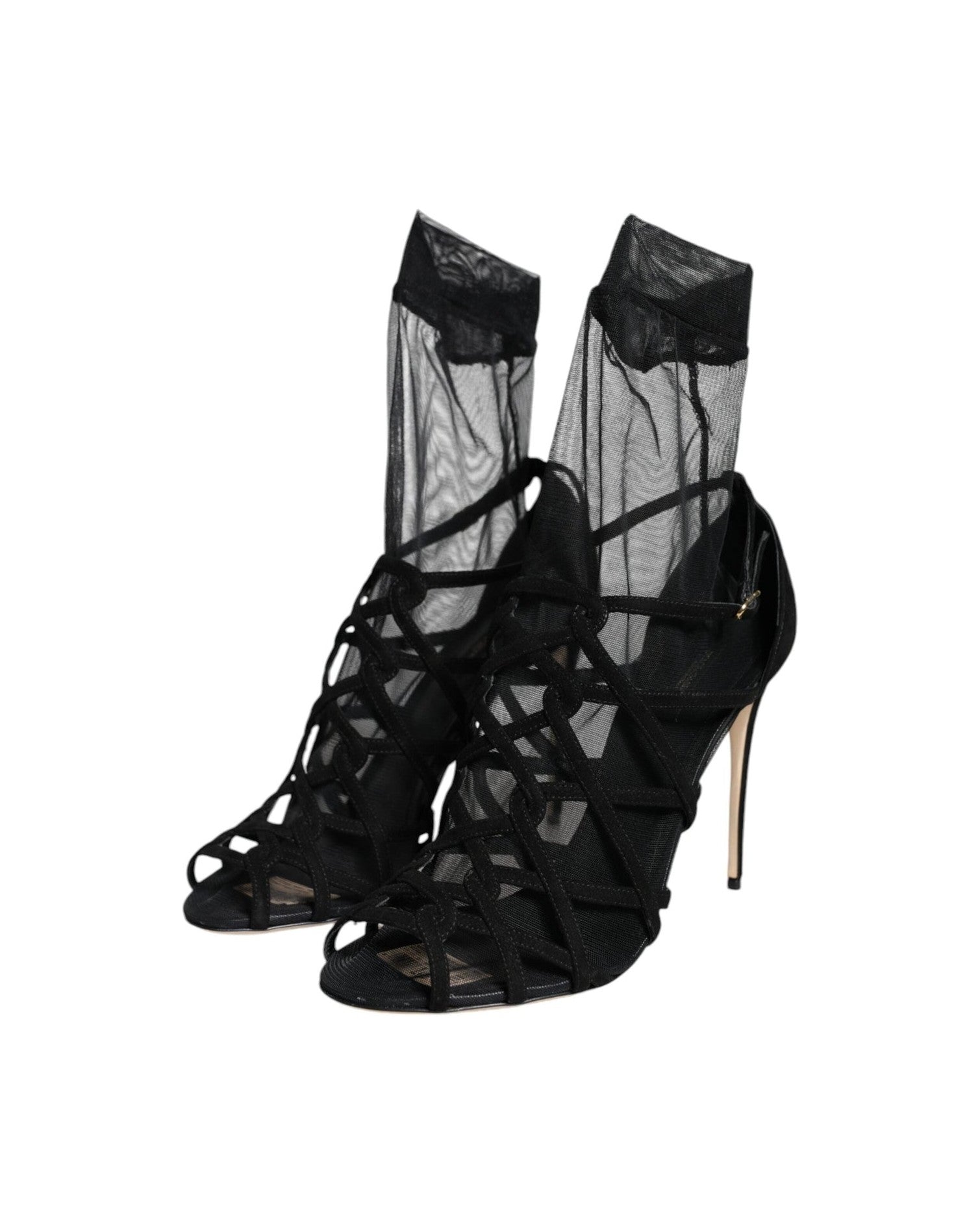 Dolce & Gabbana Black Tulle Stretch Heels Sandals Shoes Glam Steals