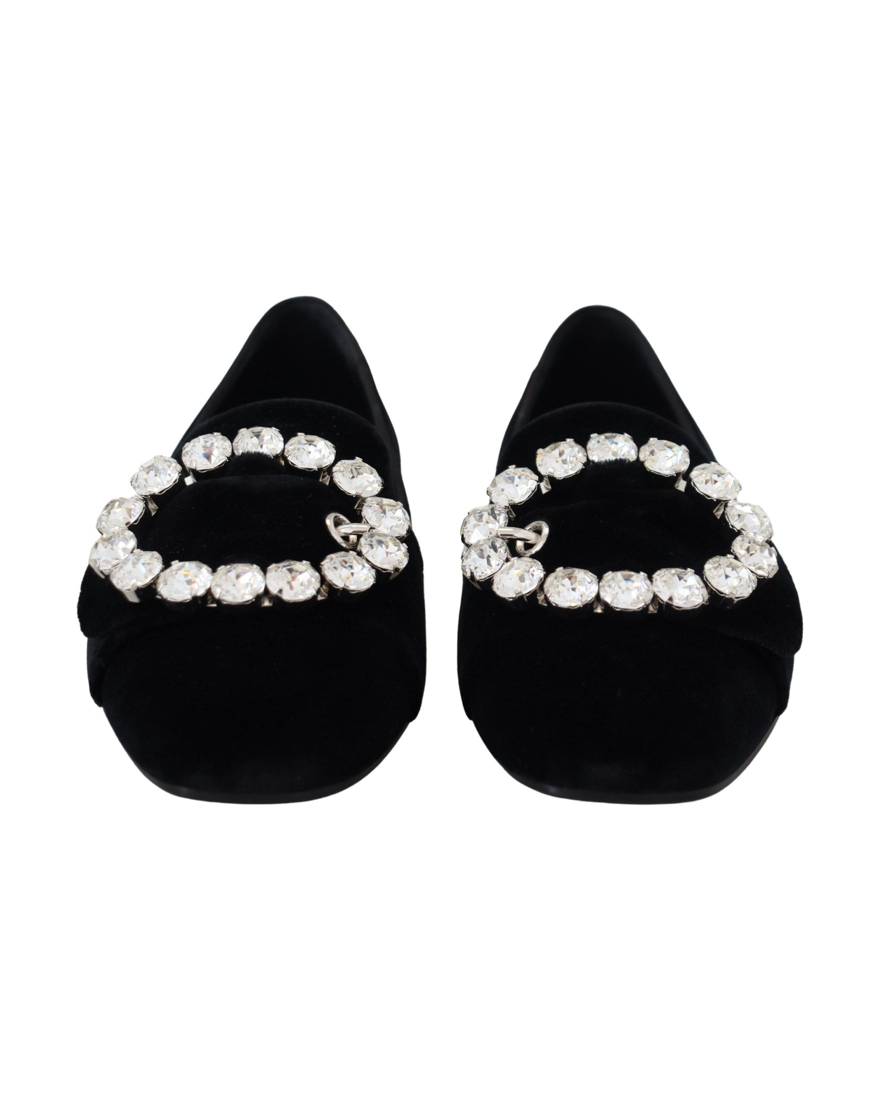 Dolce & Gabbana Black Velvet Crystals Loafers Flats
