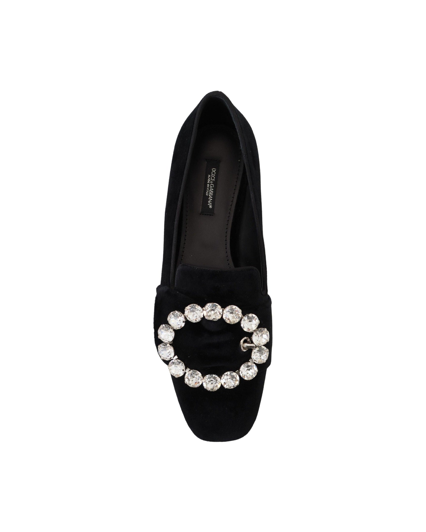 Dolce & Gabbana Black Velvet Crystals Loafers Flats