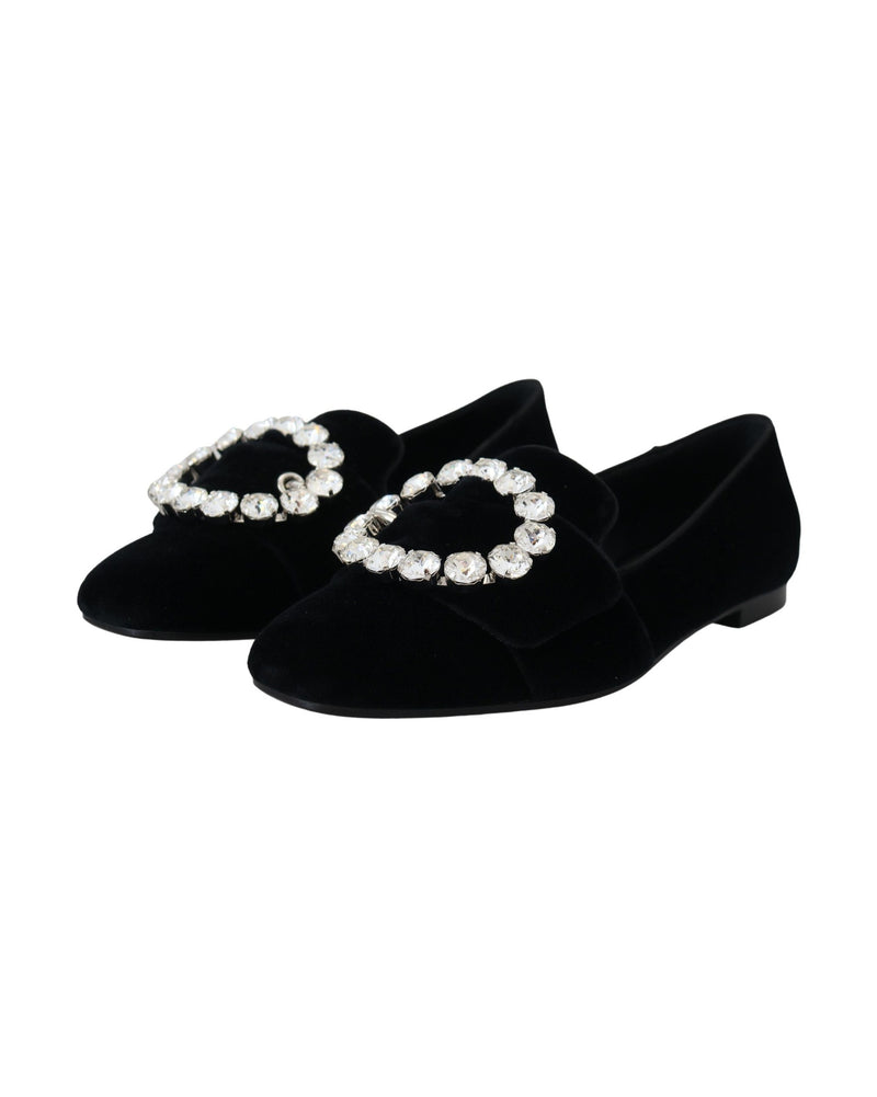 Dolce & Gabbana Black Velvet Crystals Loafers Glam Steals