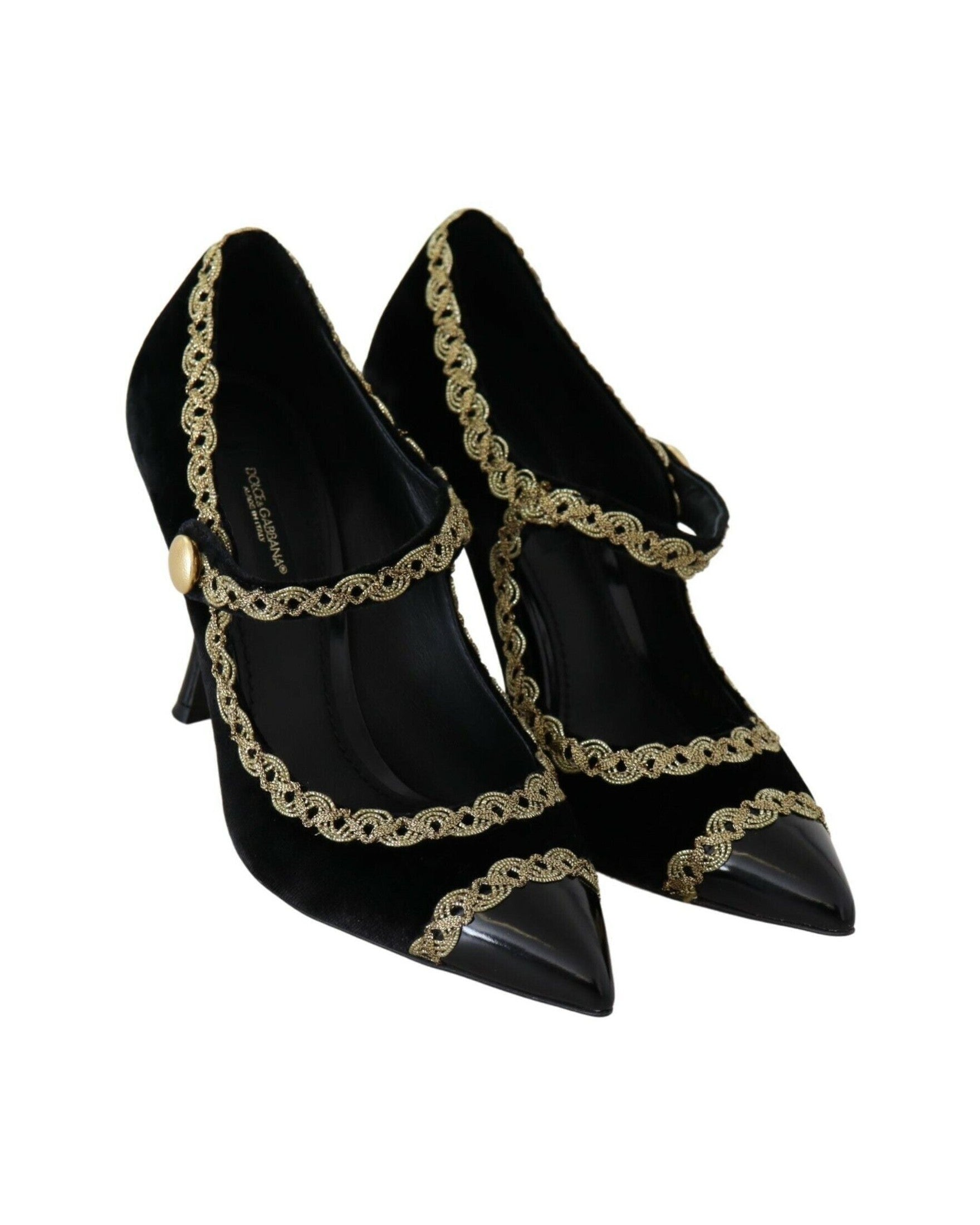 Dolce & Gabbana Black Velvet Embellished Mary Jane Pumps Shoes Glam Steals