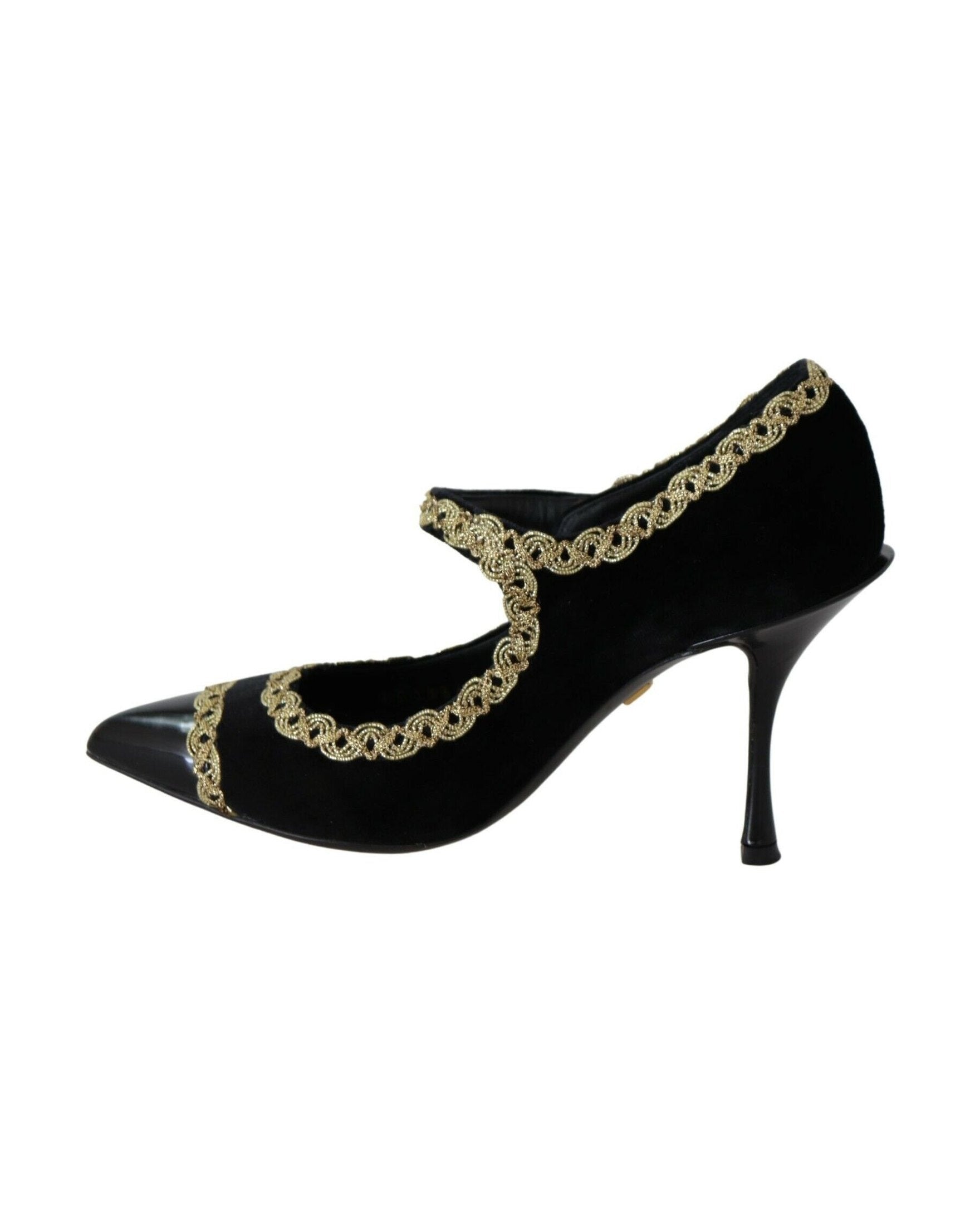 Dolce & Gabbana Black Velvet Embellished Mary Jane Pumps Shoes Glam Steals