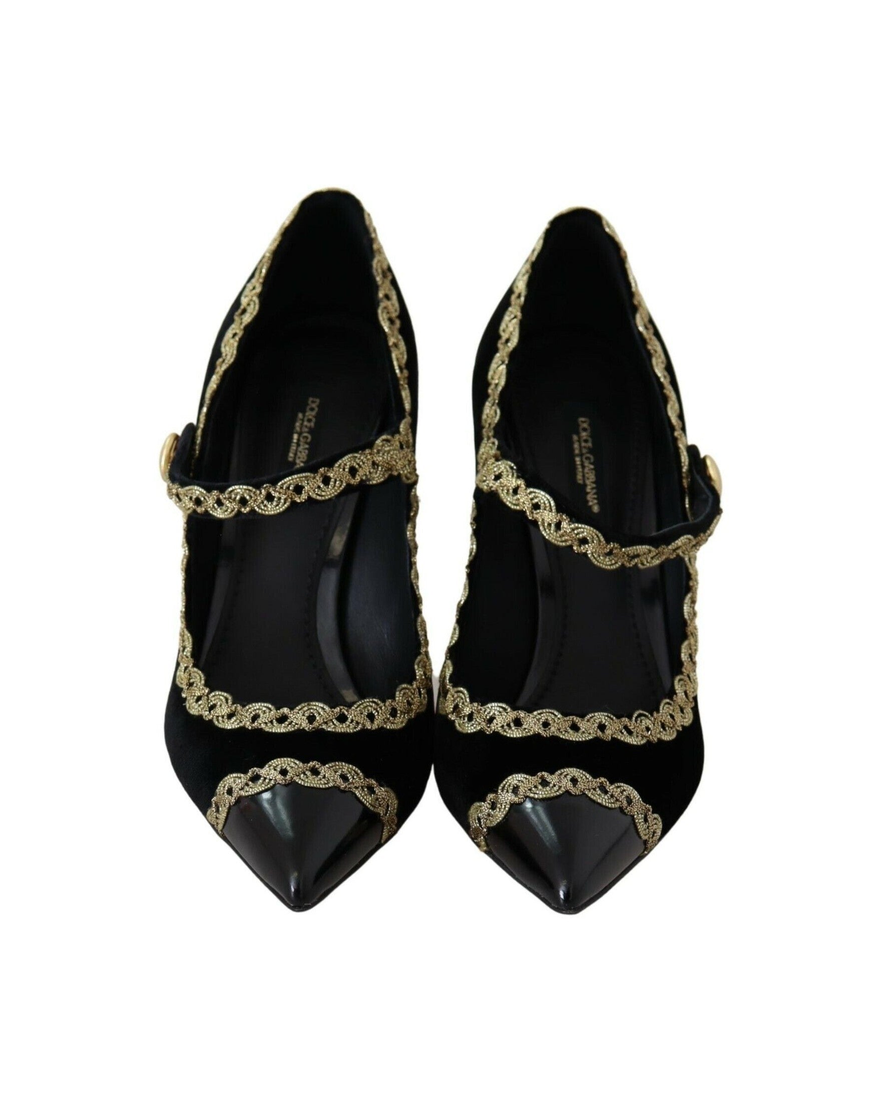 Dolce & Gabbana Black Velvet Embellished Mary Jane Pumps Shoes Glam Steals