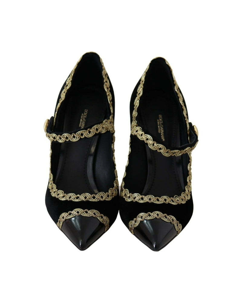 Dolce & Gabbana Black Velvet Embellished Mary Jane Pumps Shoes Glam Steals