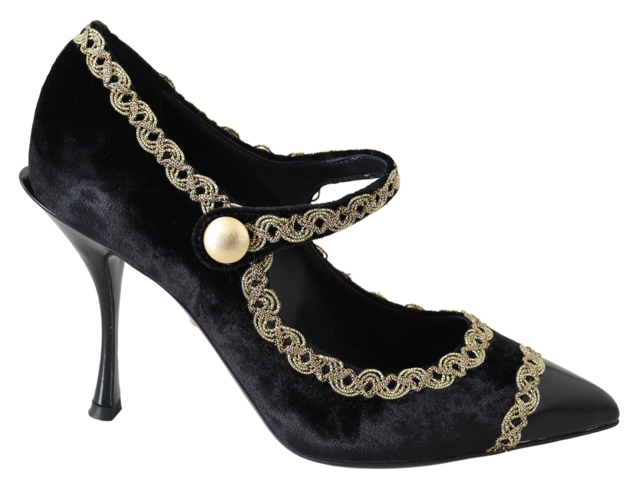 Dolce & Gabbana Black Velvet Gold Mary Janes Pumps Glam Steals