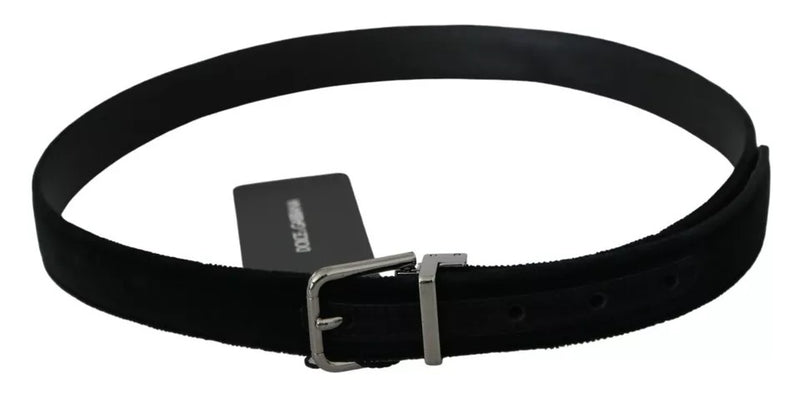 Dolce & Gabbana Black Velvet Leather Silver Buckle Belt Glam Steals