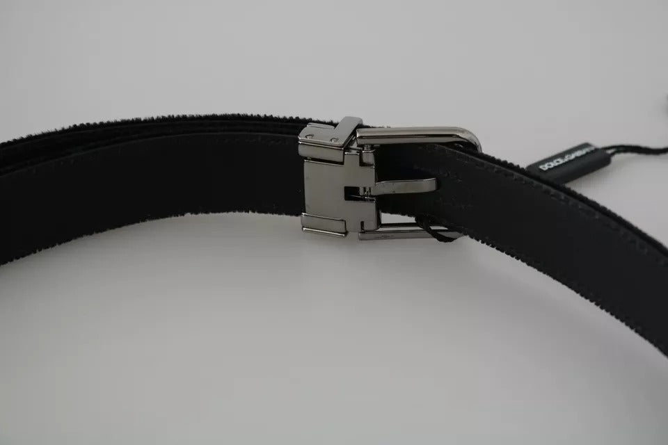 Dolce & Gabbana Black Velvet Leather Silver Buckle Belt Glam Steals