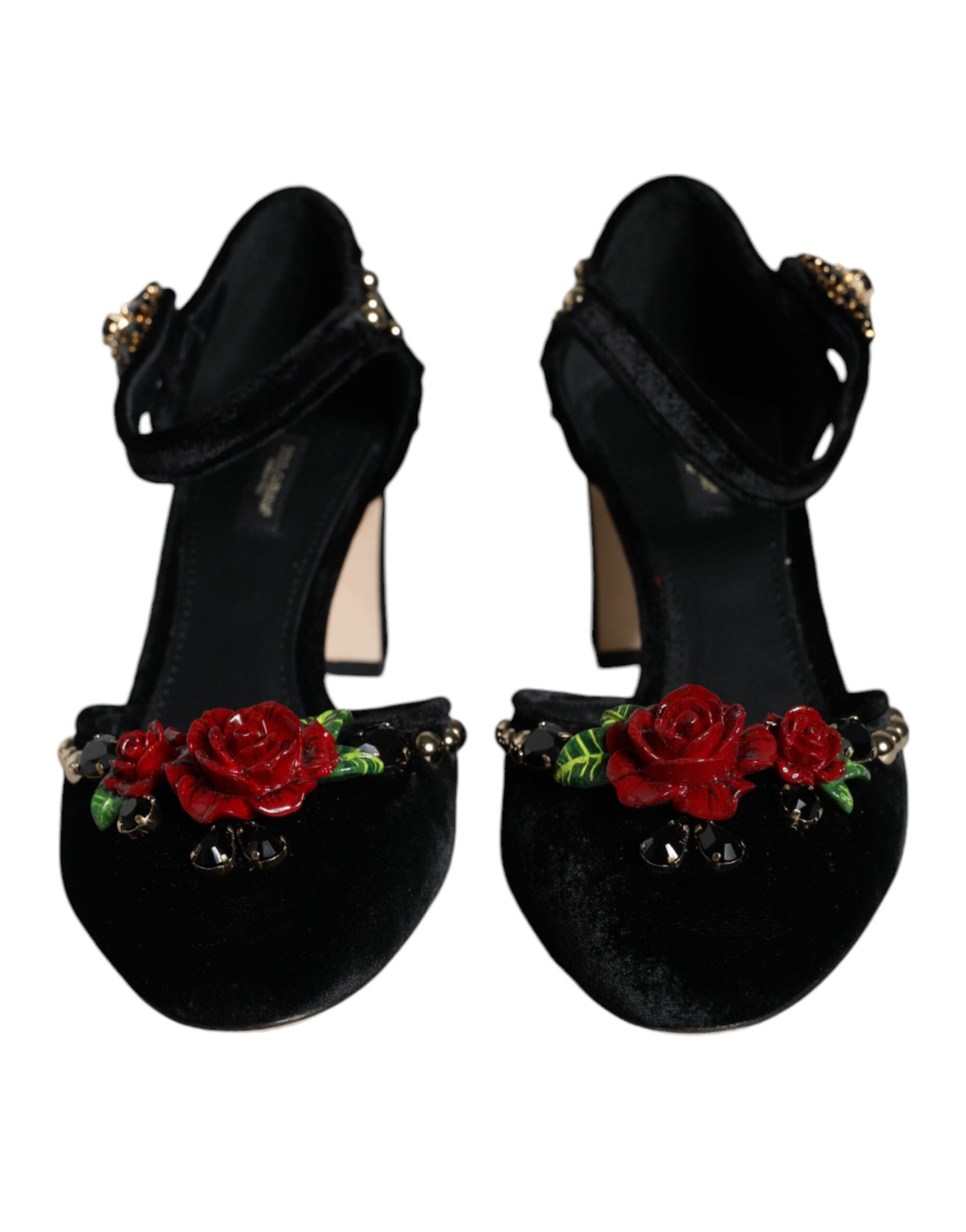 Dolce & Gabbana Black Velvet Roses Ankle Strap Pumps Shoes Glam Steals