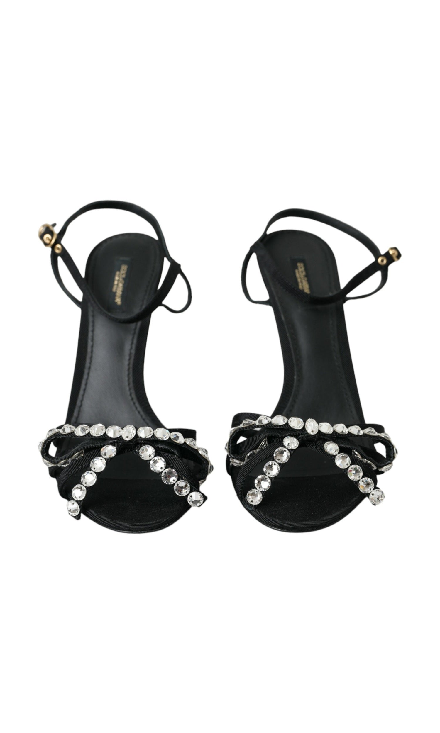 Dolce & Gabbana Black Viscose Crystal Bow Heels Sandals Shoes Glam Steals