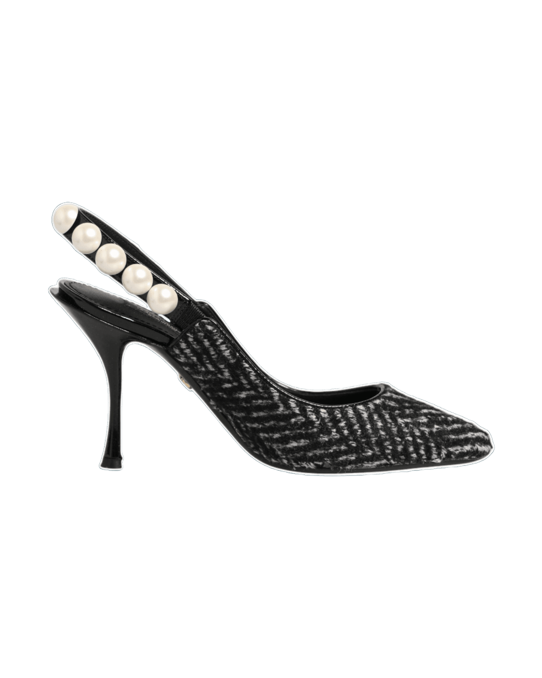 Dolce & Gabbana Black White Chevron Faux Pearl Slingbacks Shoes Glam Steals