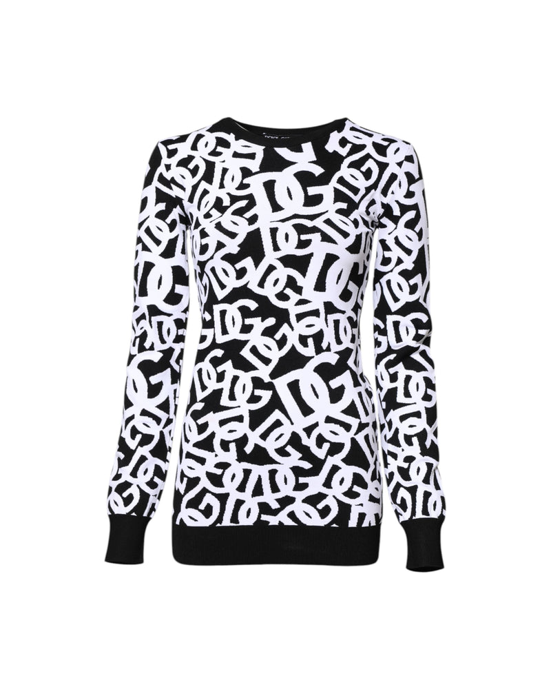 Dolce & Gabbana Black White Logo Print Pullover Sweater Glam Steals