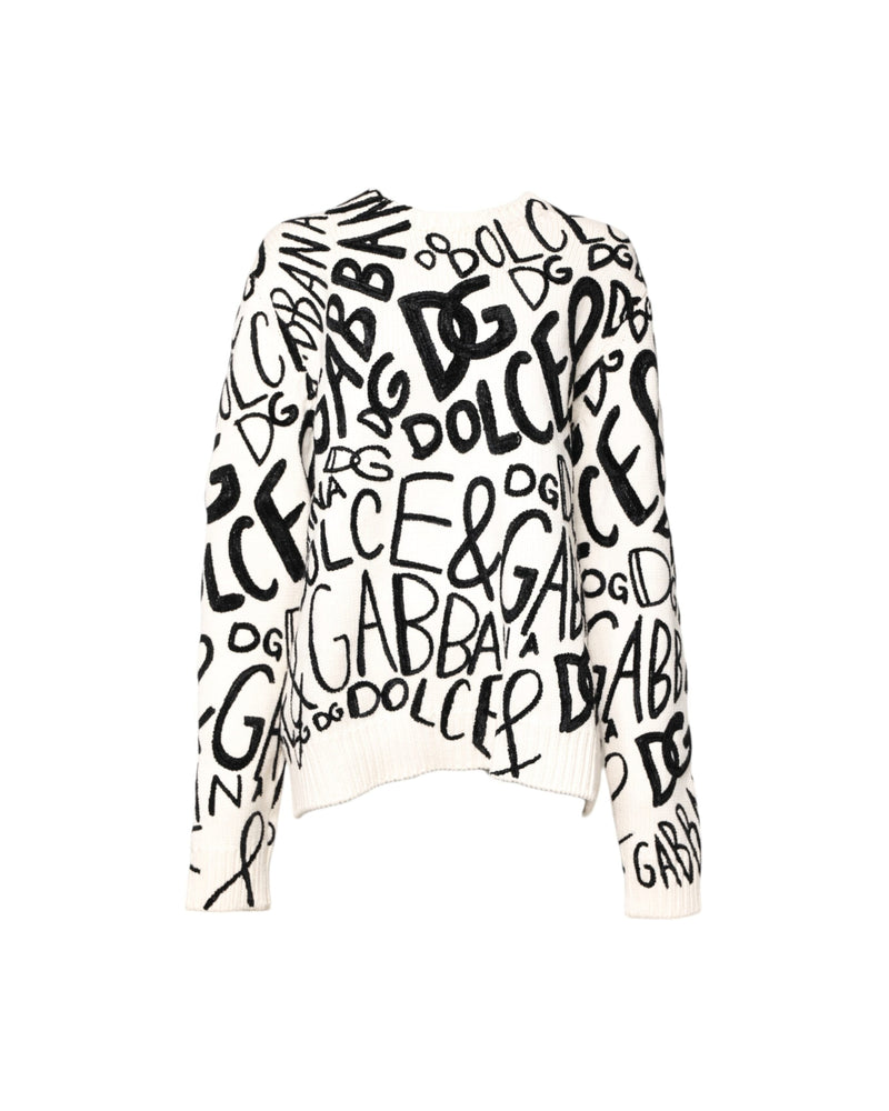 Dolce & Gabbana Black White Logo Print Pullover Sweater Glam Steals