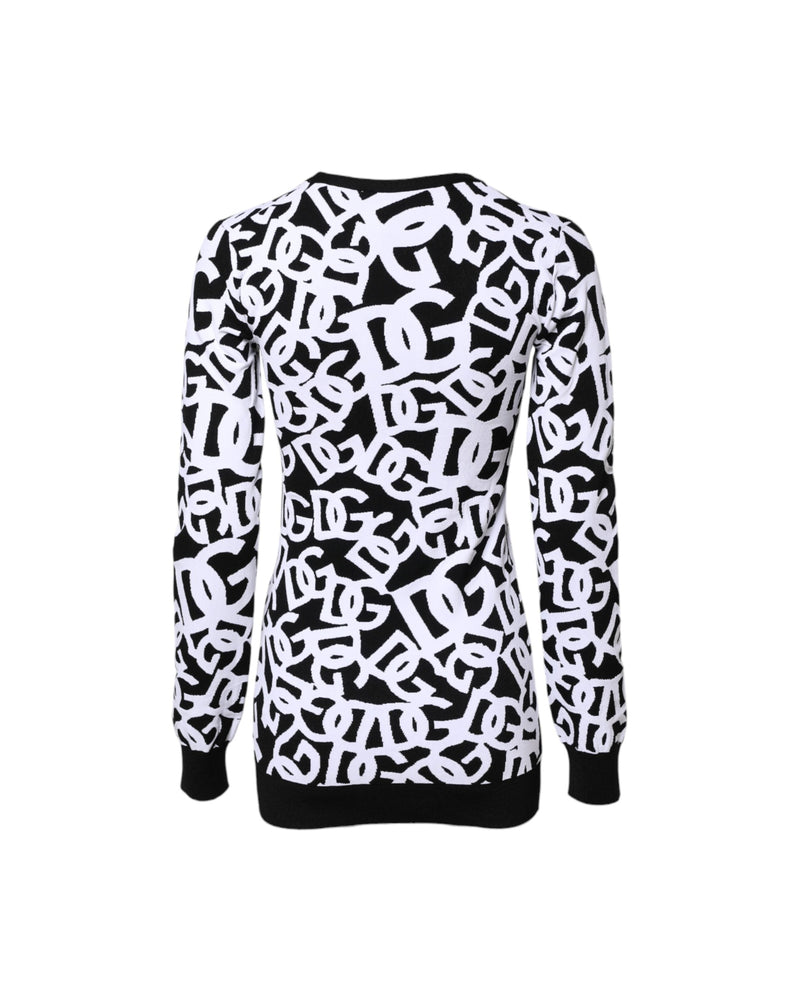Dolce & Gabbana Black White Logo Print Pullover Sweater Glam Steals