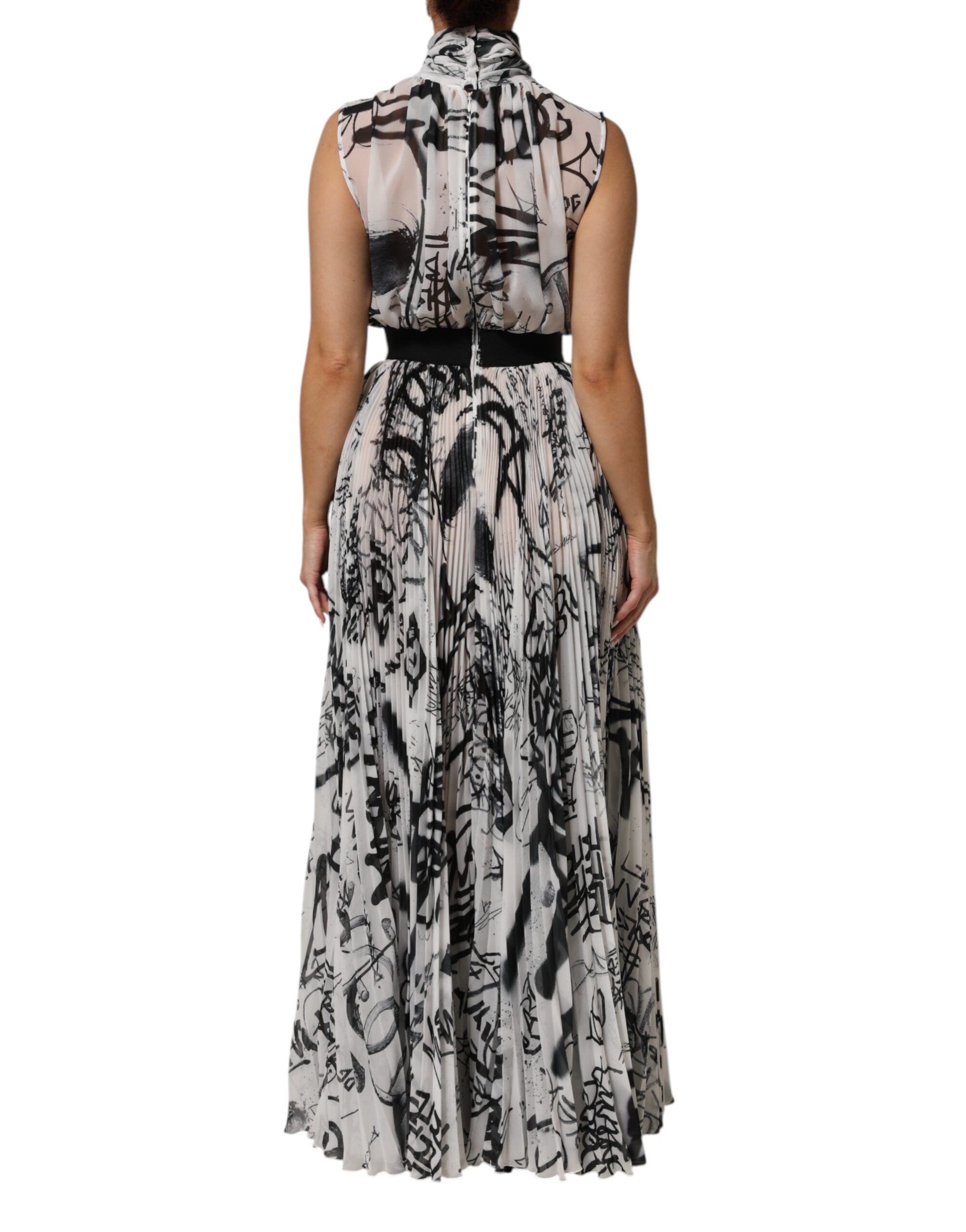 Dolce & Gabbana Black White Monogram Pleated Long Gown Dress Glam Steals