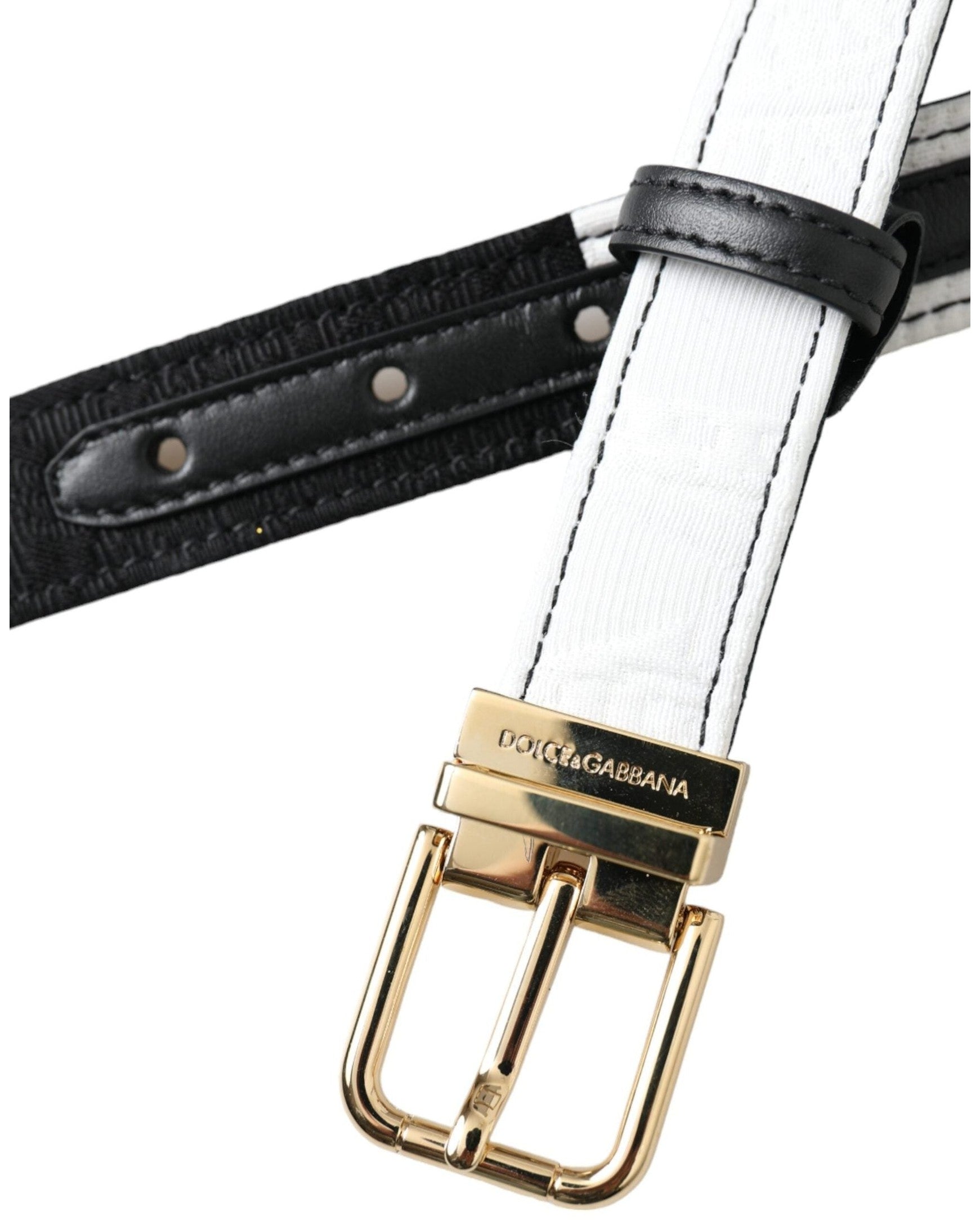 Dolce & Gabbana Black White Patchwork Gold Metal Buckle Belt Belts
