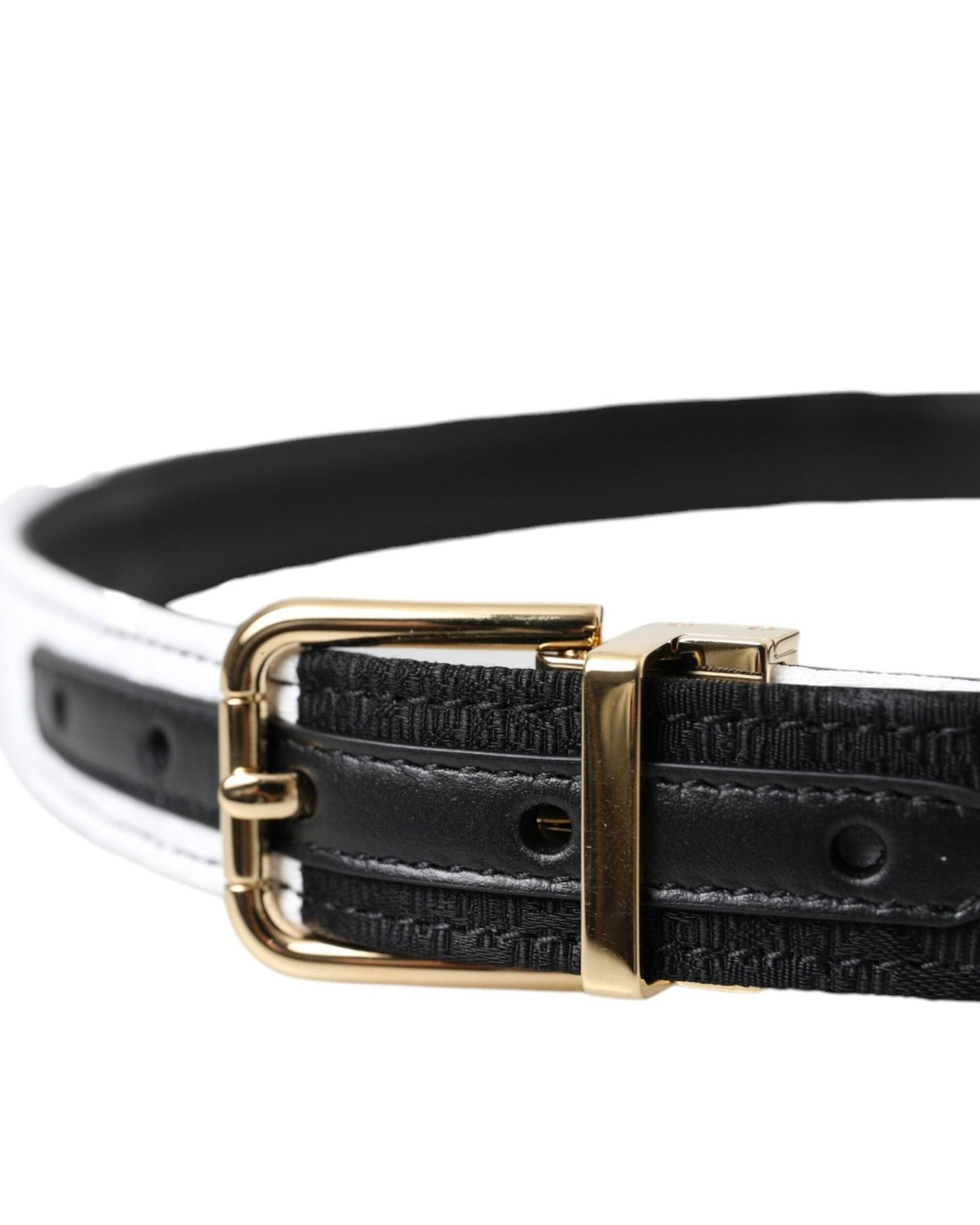 Dolce & Gabbana Black White Patchwork Gold Metal Buckle Belt Belts