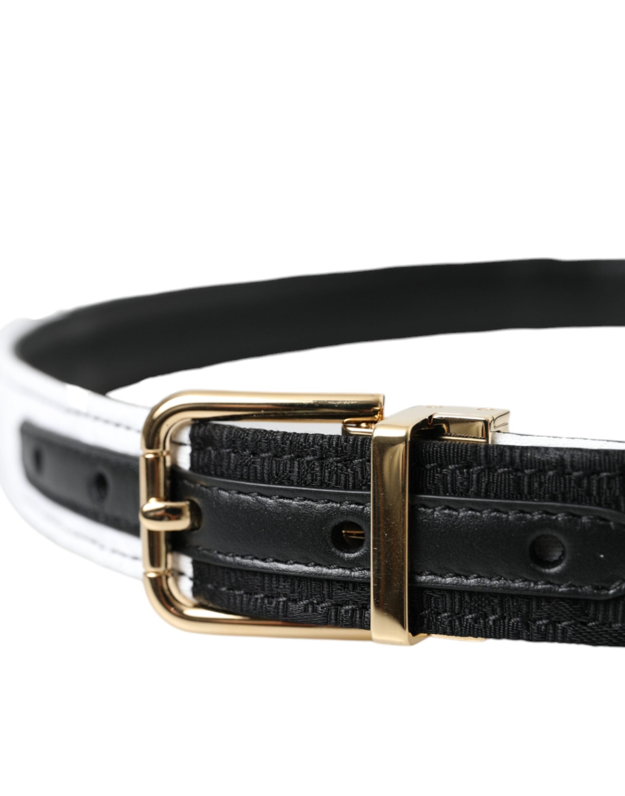 Dolce & Gabbana Black White Patchwork Gold Metal Buckle Belt Glam Steals