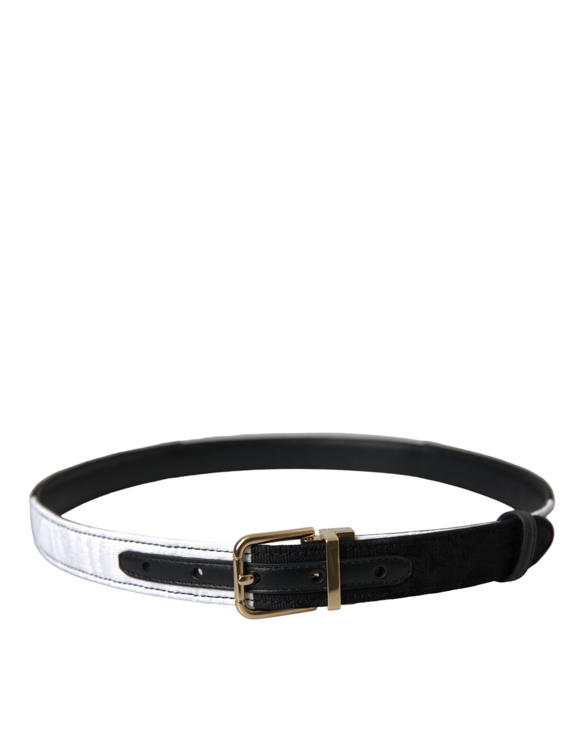 Dolce & Gabbana Black White Patchwork Gold Metal Buckle Belt Glam Steals