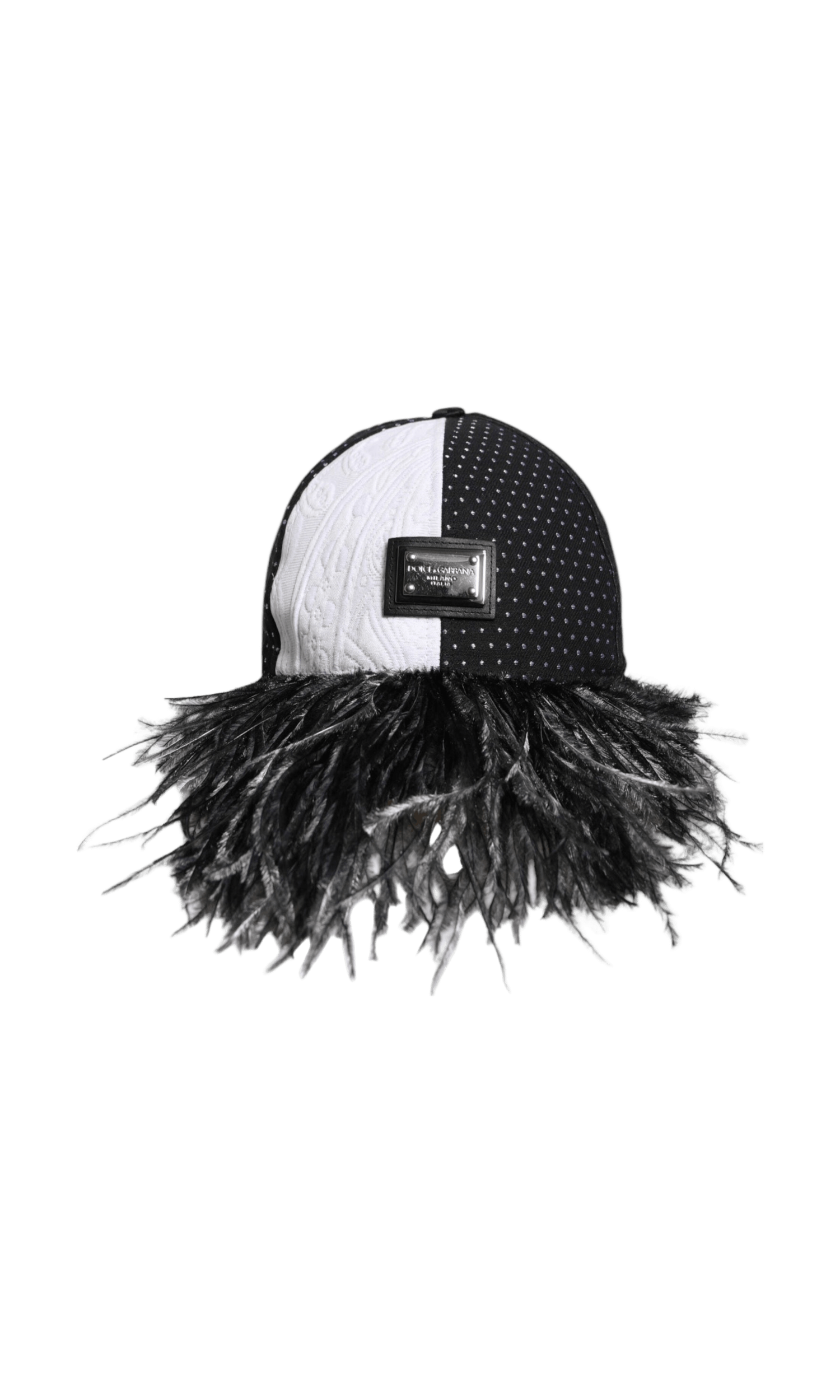 Dolce & Gabbana Black White Polka Dot Feathers Baseball Cap Glam Steals