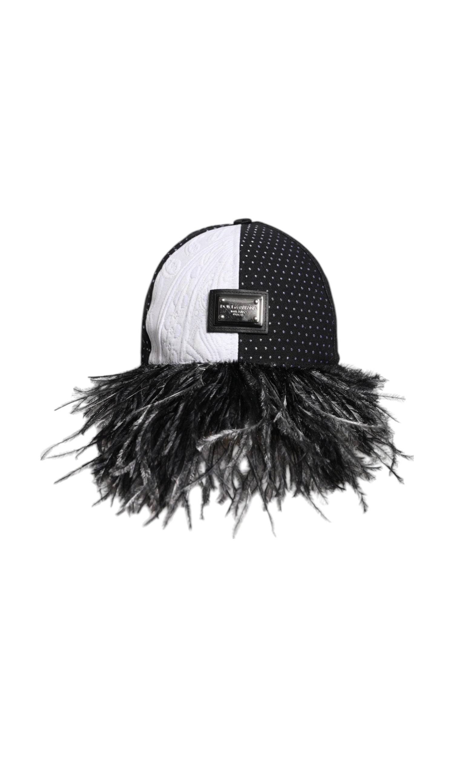 Dolce & Gabbana Black White Polka Dot Feathers Baseball Cap Glam Steals