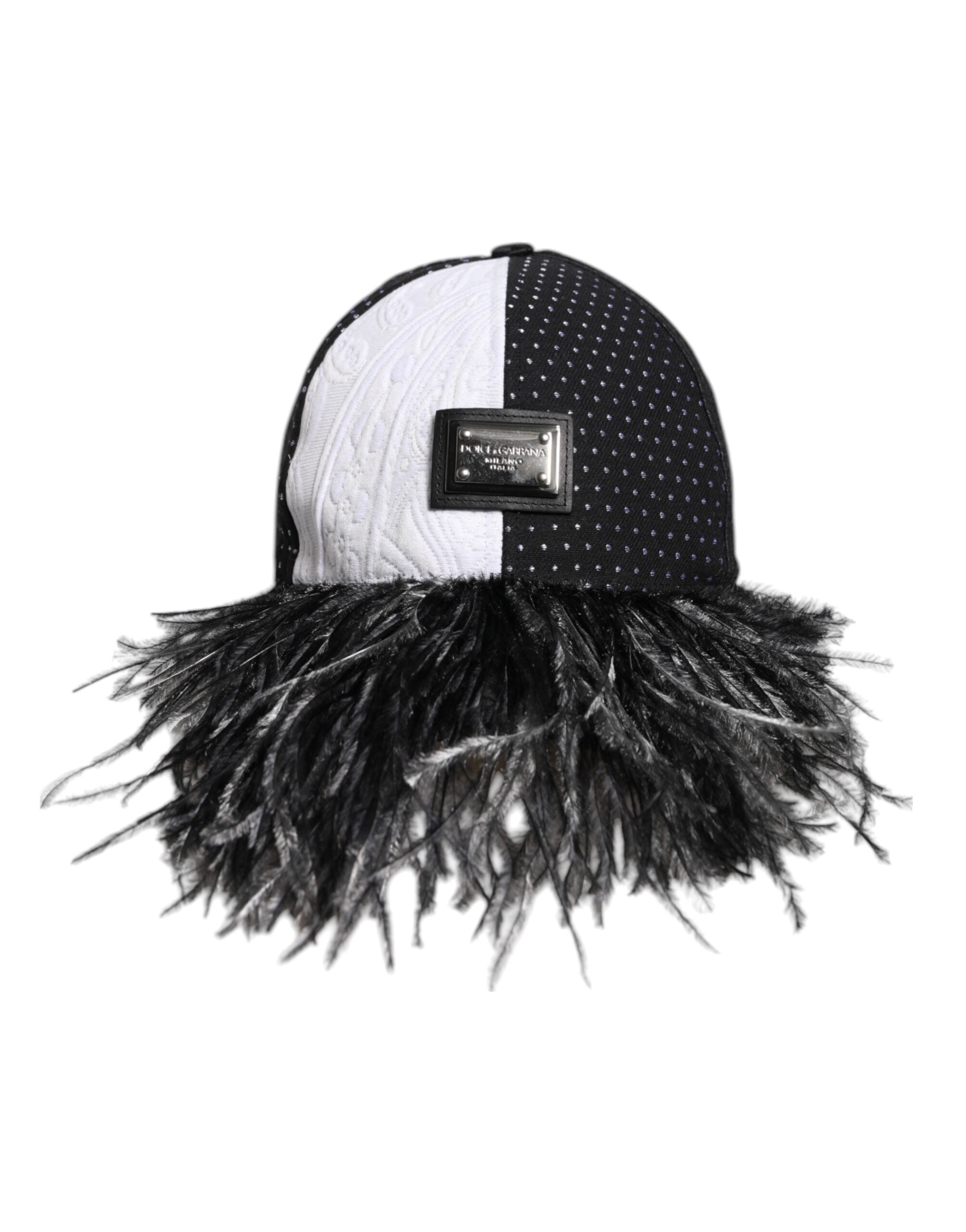 Dolce & Gabbana Black White Polka Dot Feathers Baseball Cap Glam Steals