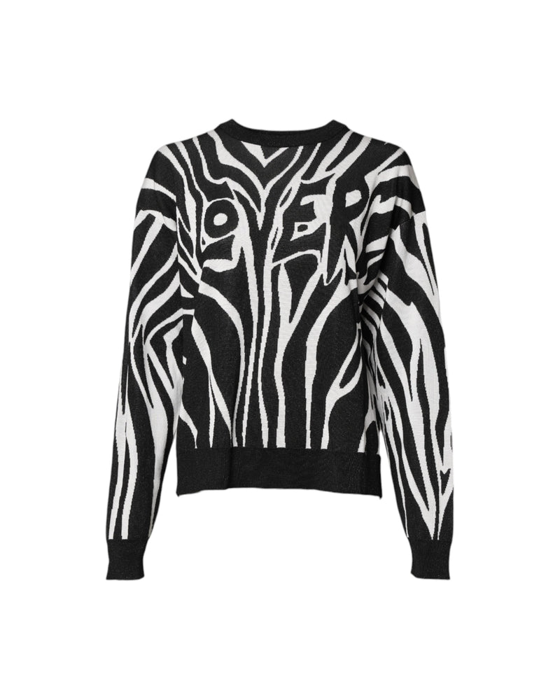 Dolce & Gabbana Black White Print Pullover Sweater Glam Steals
